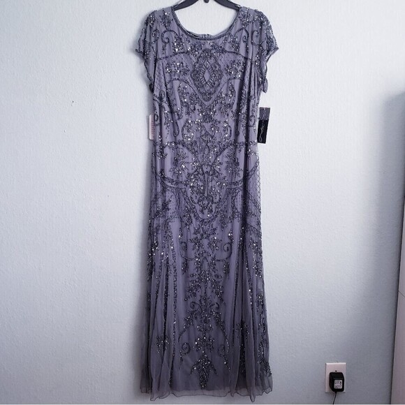 Pisaro Nights Smoke Gray Beaded Mesh Dress - Picture 2 of 10